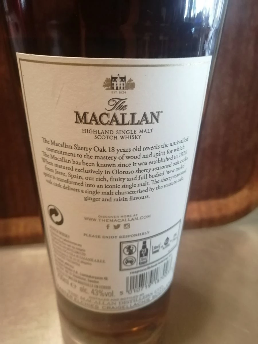 Vendora Macallan Sherry Oak Whiskey 18 Year Old ποτό - Image 3